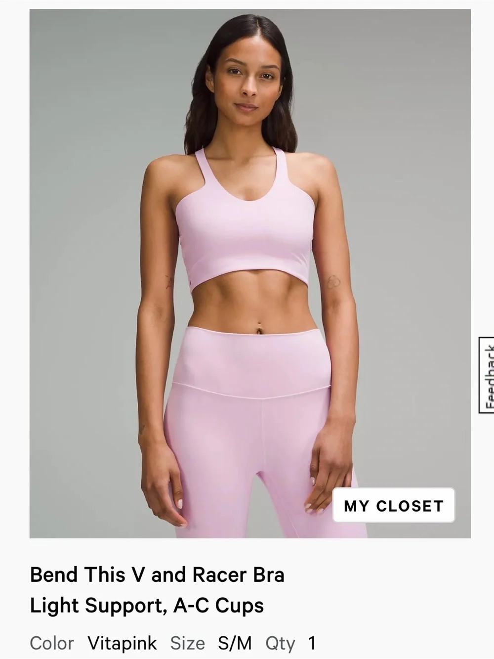 lululemon athletica Bend This V and Racer Bra in vitapink